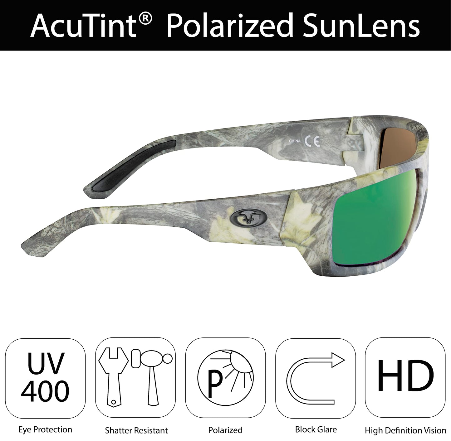 Flying Fisherman Sargasso Wrap Around Polarized Sunglasses, Matte Camo Frame/Amber-Green Mirror Lens, Medium