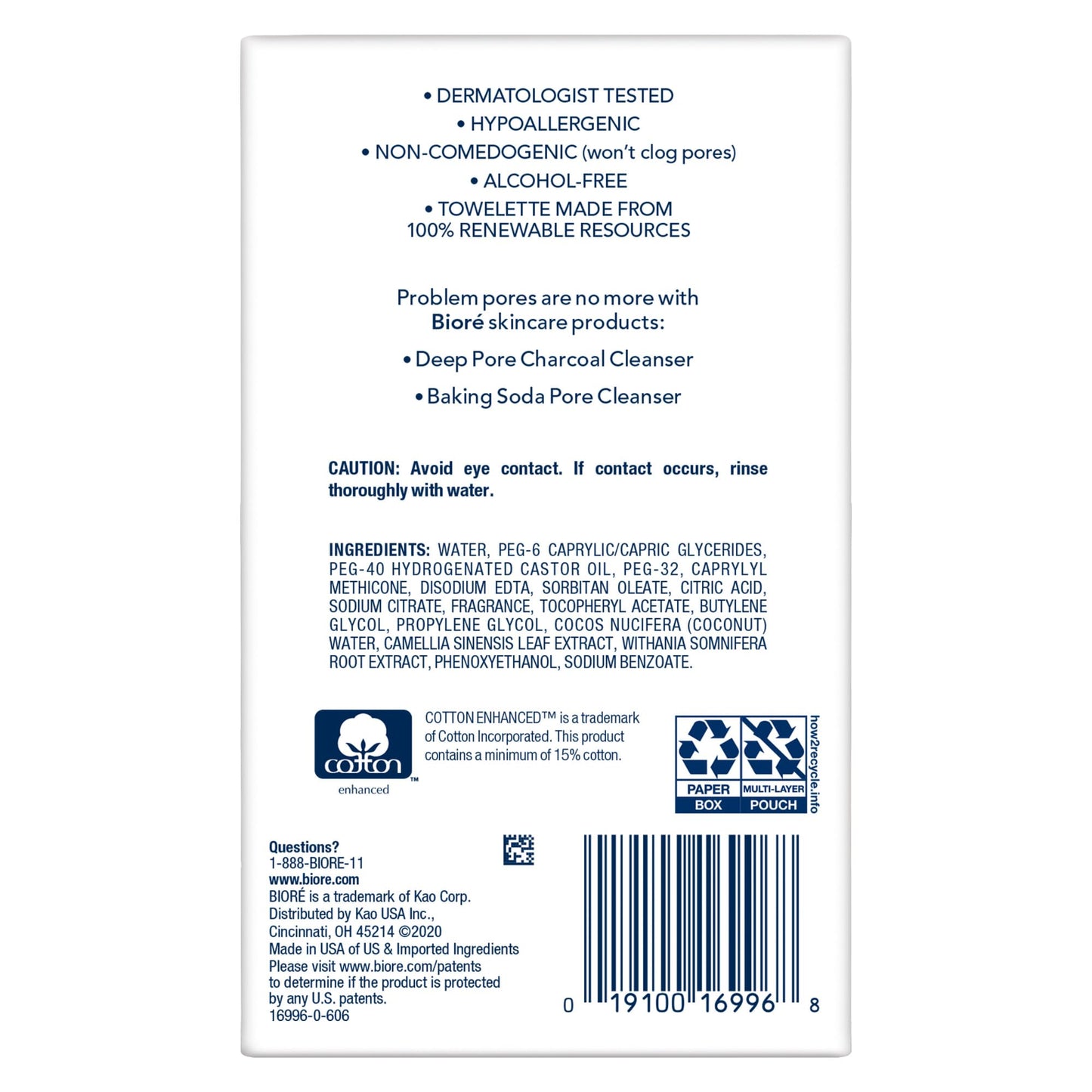 Bioré Daily Make Up Removing Cloths, Facial Cleansing Wipes with Dirt-grabbing Fibers for Deep Pore Cleansing without Oily Residue, 60 Count Beauty and Personal Care Bioré