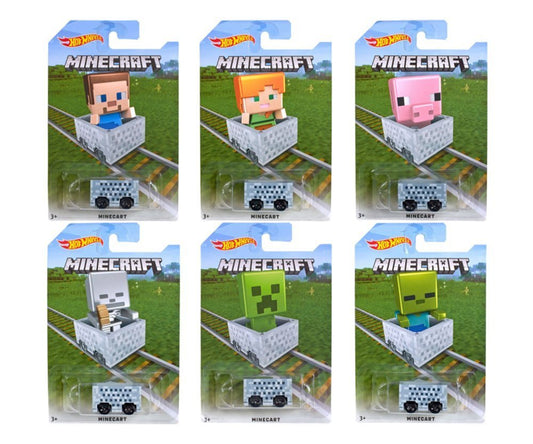 Hot Wheels 1:64 Minecraft Minecart (Assorted Character Cards) 6PCS