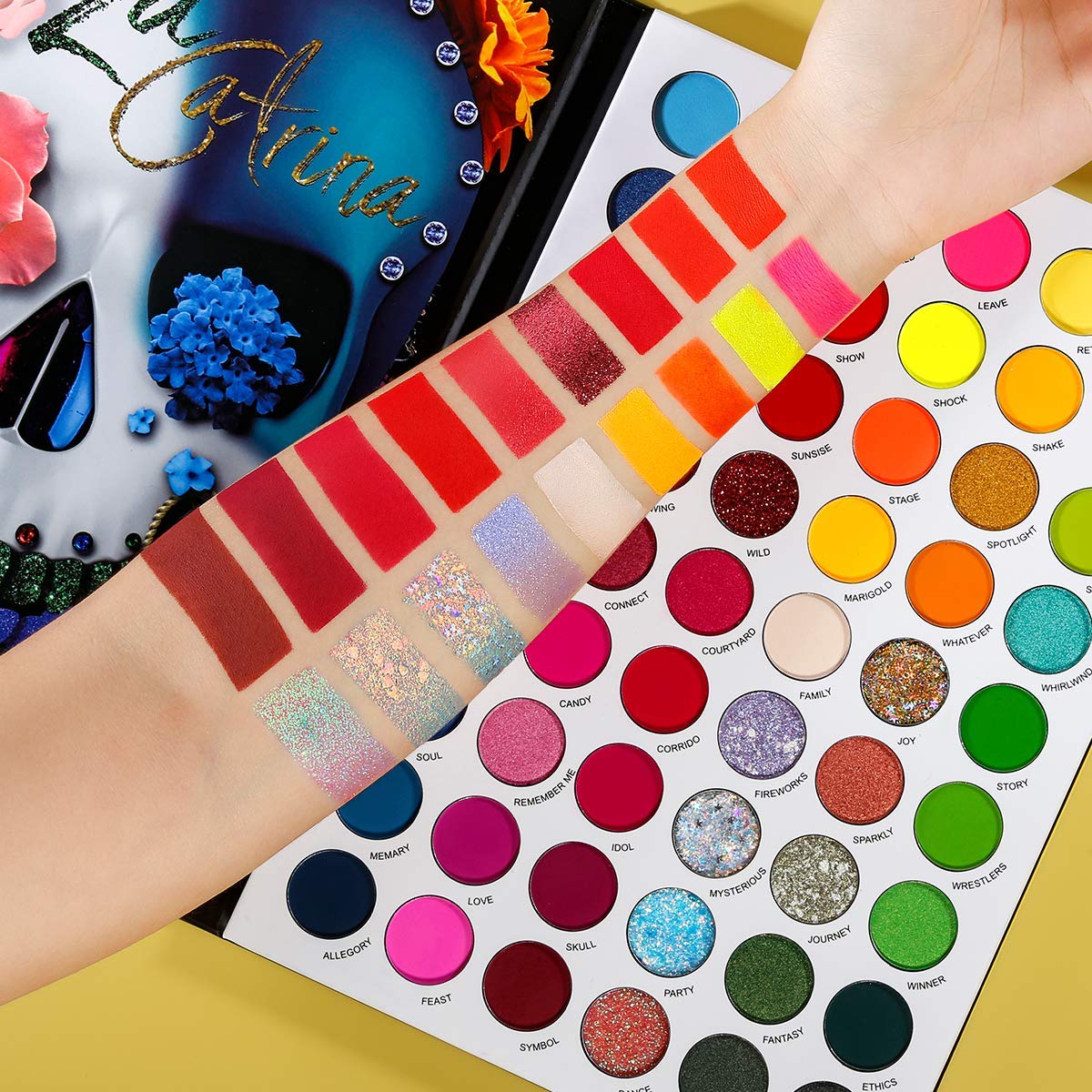 DE'LANCI Big Colorful Eyeshadow Palette Professional 54 Color Board Eye Shadow Bright Neon Glitter Matte Shimmer Makeup Pallet Highly Pigmented Powder