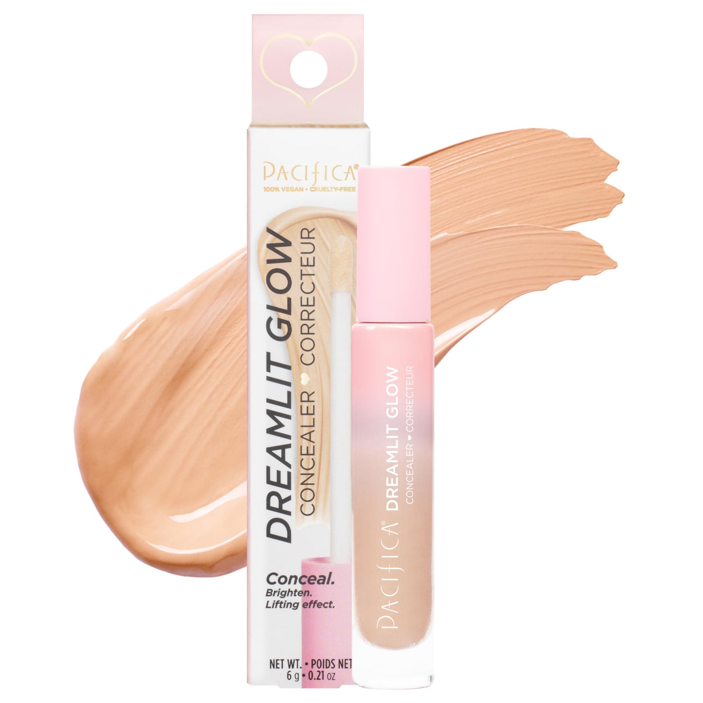Pacifica Concealer - DreamLit Glow Full Coverage Concealer with Squalane for Dark Circles & Dark Spot Correction, Lightweight & Long-Lasting, Vegan
