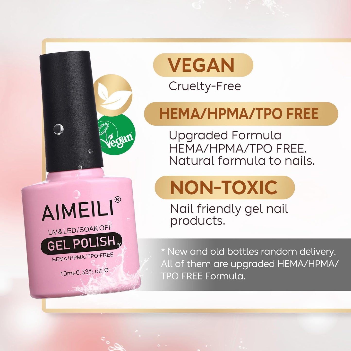 AIMEILI Soak Off U V LED Gel Nail Polish, Hema Free, Cruelty Free, Vegan Nail Art - Sparkle Grapefruit (018) 10ml