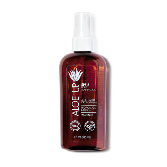 Aloe Up Light Tanning Oil With SPF 6 Sunscreen - Body and Face Tanning for Outdoor Sun - With Pure Aloe Vera Oil and Natural Oils - Absorbs Quickly