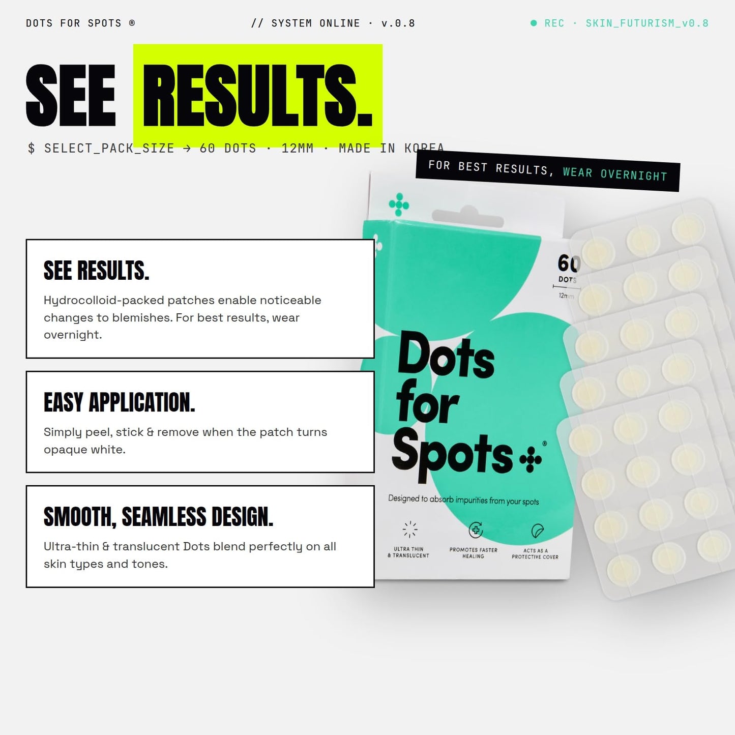 Dots for Spots Pimple Patches For Face, Fast Acting, Translucent Hydrocolloid Zit Patches that Unclog Pores Korean Skin Care, Vegan, Cruelty Free (60 Beauty and Personal Care Dots for Spots
