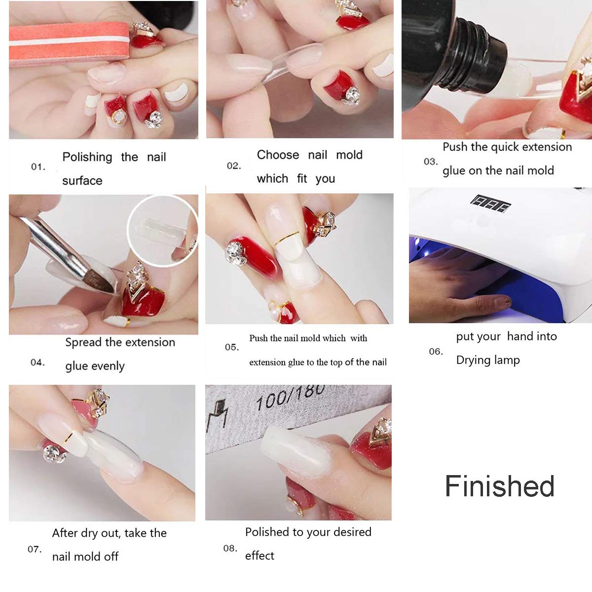 Beuniar Nail Extension Form Tips Clear 100pcs Poly Gel Acrylic Nails Mold Artificial Dual Forms System UV Gel DIY Polish Manicure Tool 100PCs/Case
