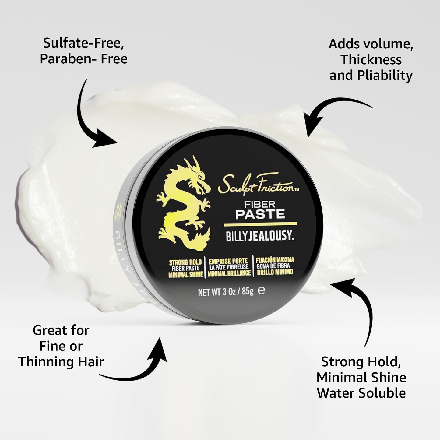 Billy Jealousy Sculpt Friction Fiber Hair Paste for Men, Adds Volume & Texture with Touchable Hold & Low Shine, Hair Product for Fine or Thinning