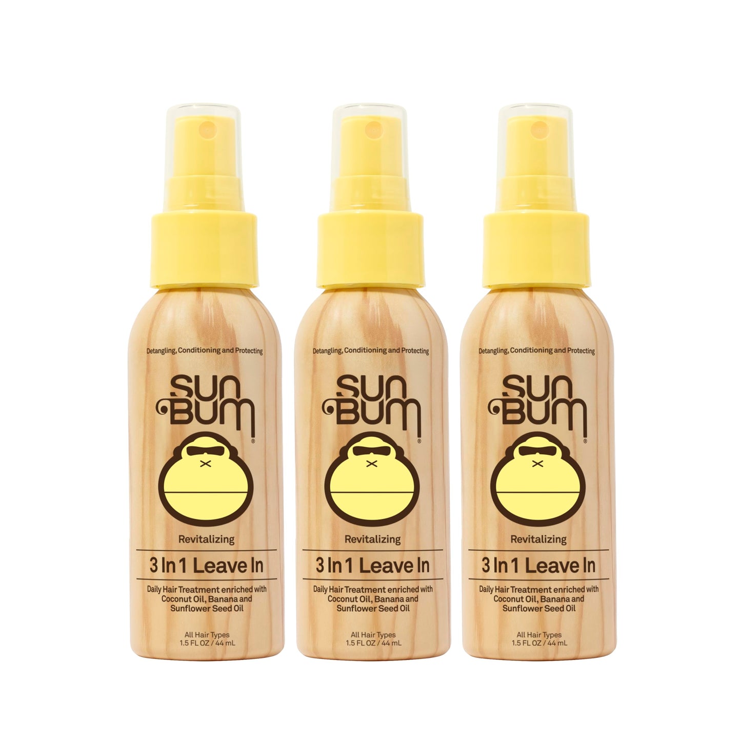 Sun Bum Revitalizing 3 in 1 Leave In Conditioner - Anti Frizz Detangler - Color Friendly with UV Protection - Enriched with Coconut Oil and Banana