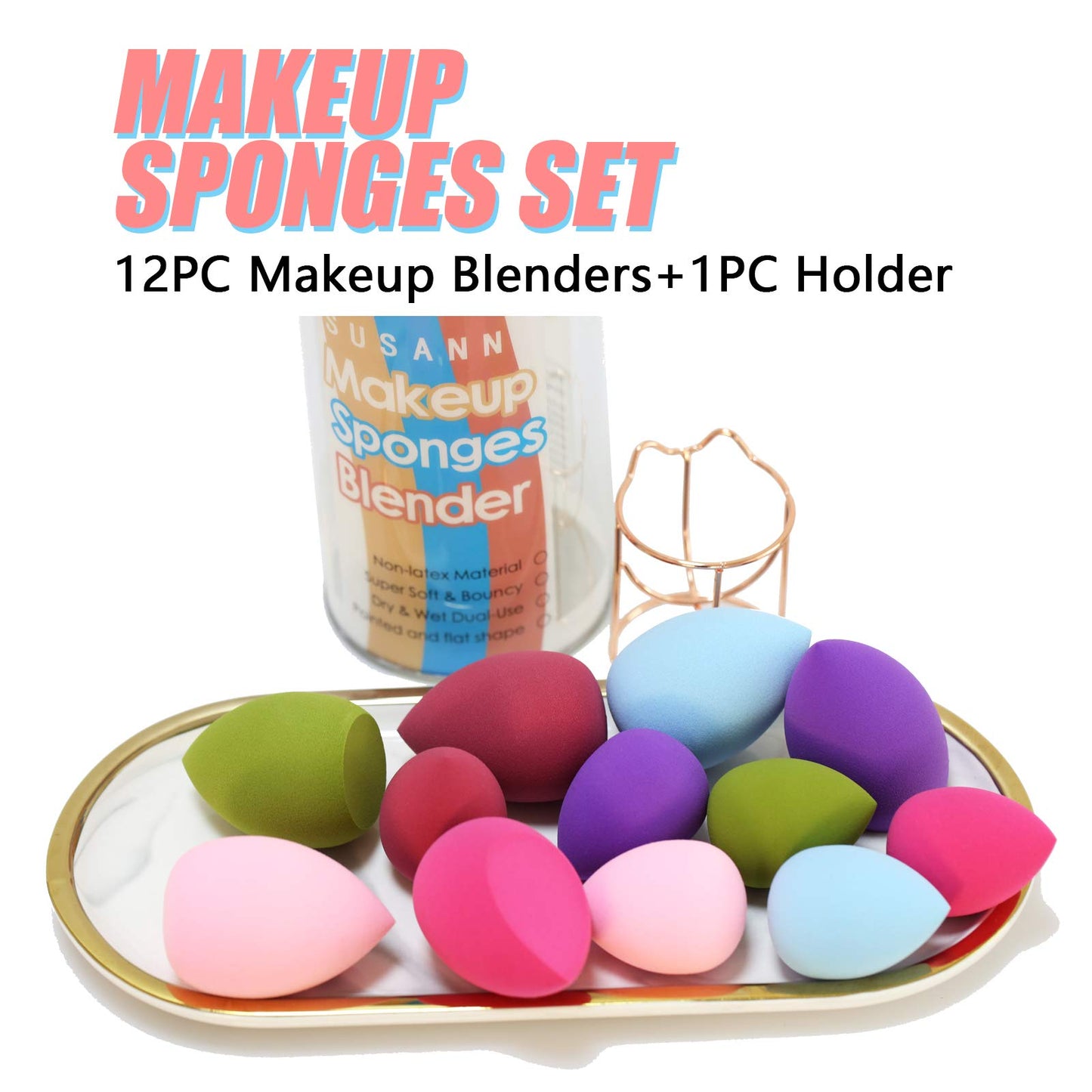Makeup Sponge Blender Beauty Sponge Set 12pcs and Beauty Foundation Sponge Blender Holder 1PCS,Blending Sponges Cosmetic Puff Flawless for Cream