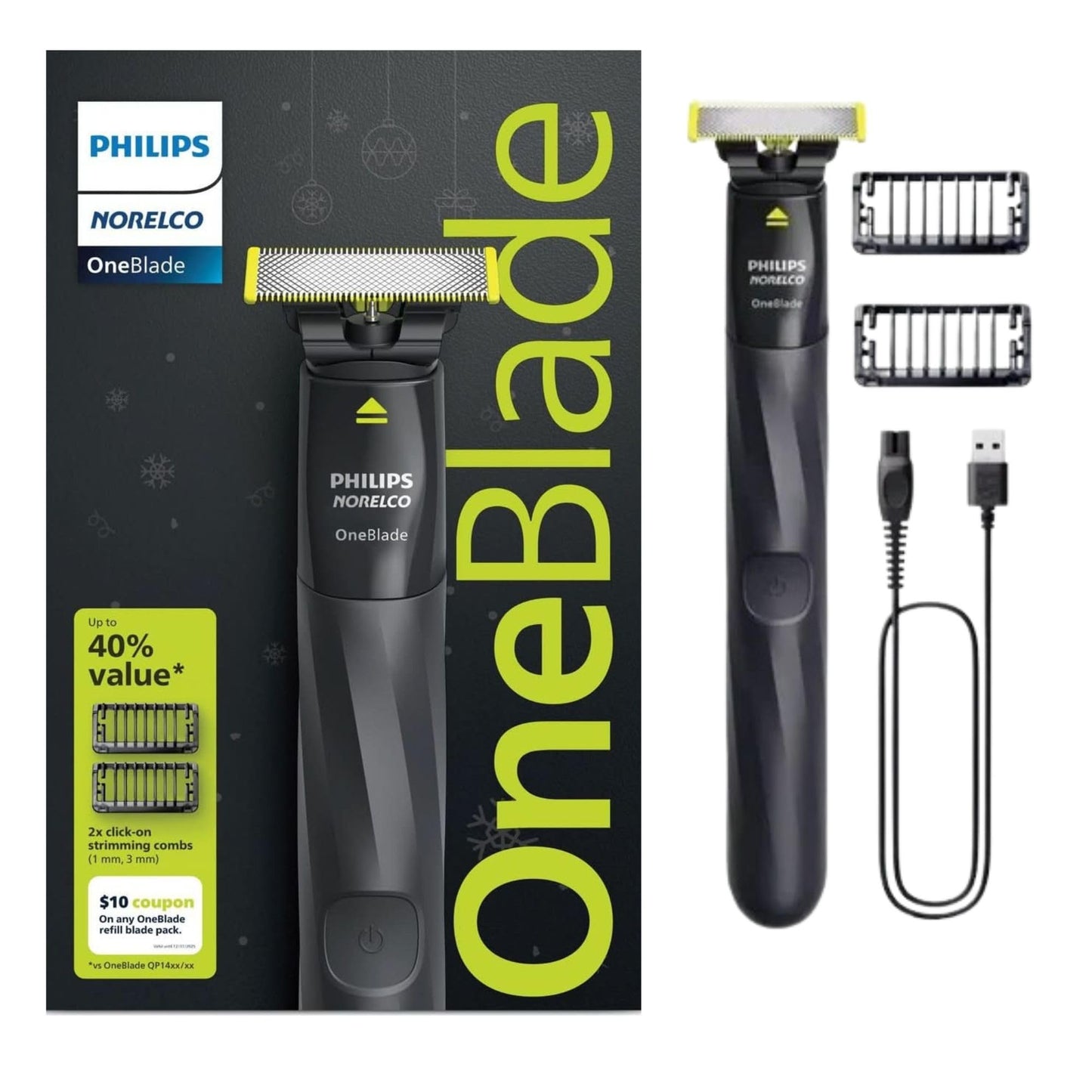 Philips OneBlade Trimmer & Shaver, Trim & Shave Any Length with Extra Skin Protection, Dual-Sided Blade, Waterproof Body Electric Razor, USB Charging Beauty and Personal Care PHILIPS