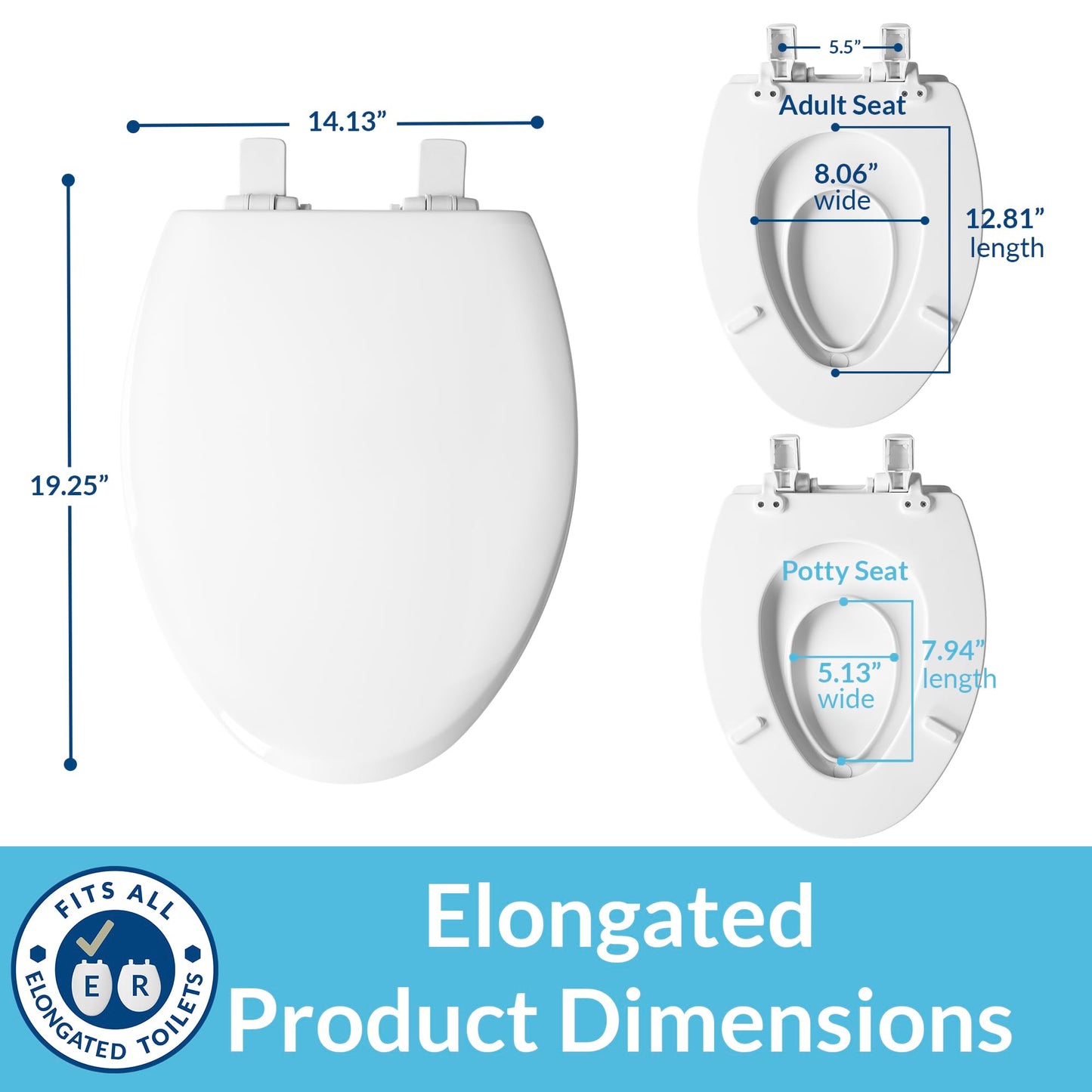 Mayfair NextStep2 Elongated Toilet Seat with Built-In Toddler Potty Training Seat, Slow Close, Easy Clean, White, Made in USA