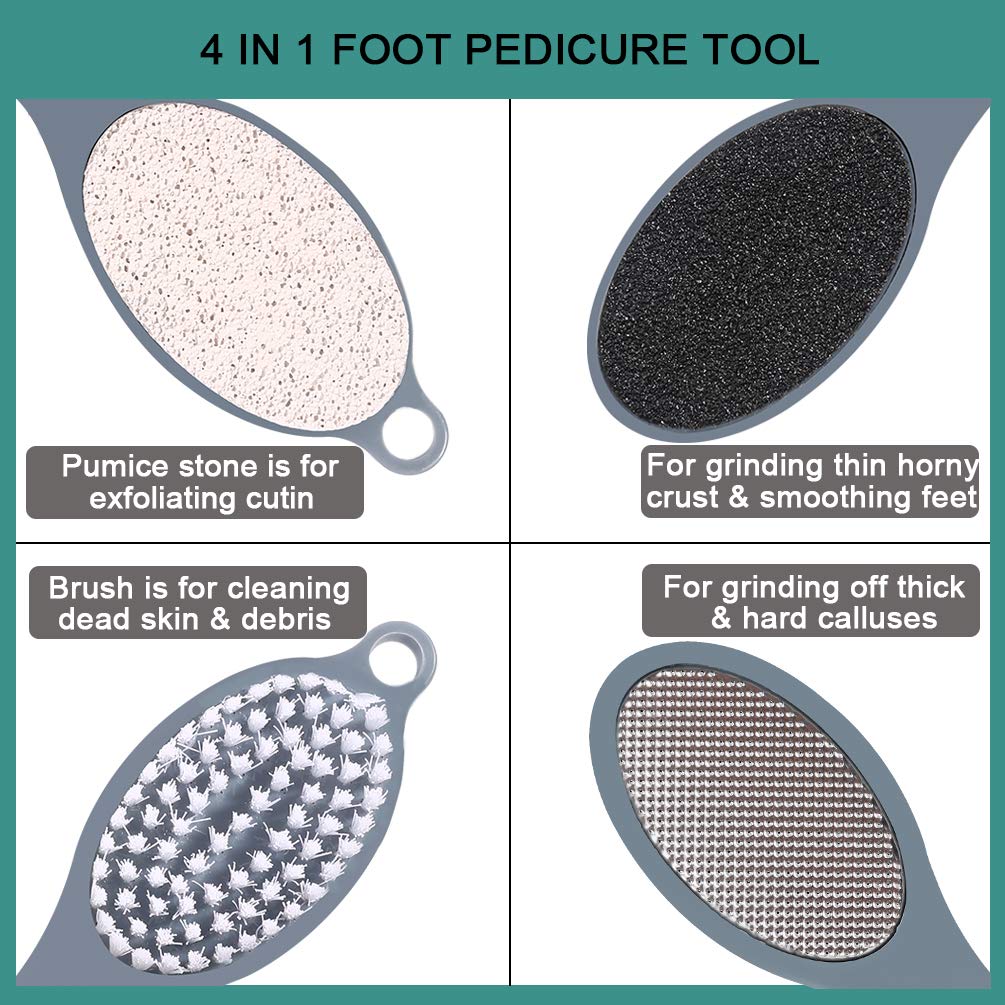 CAREHOOD Foot File Callus Remover - Multi Purpose 4 in 1 Feet Pedicure Tools with Foot Scrubber, Pumice Stone, Foot Rasp and Sand Paper for Home Foot