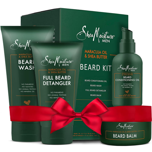 SheaMoisture Beard Kit for Men - Beard Wash, Conditioning Beard Oil, Full Beard Detangler + Beard Balm with Shea Butter & Maracuja Oil, Gifts for Men