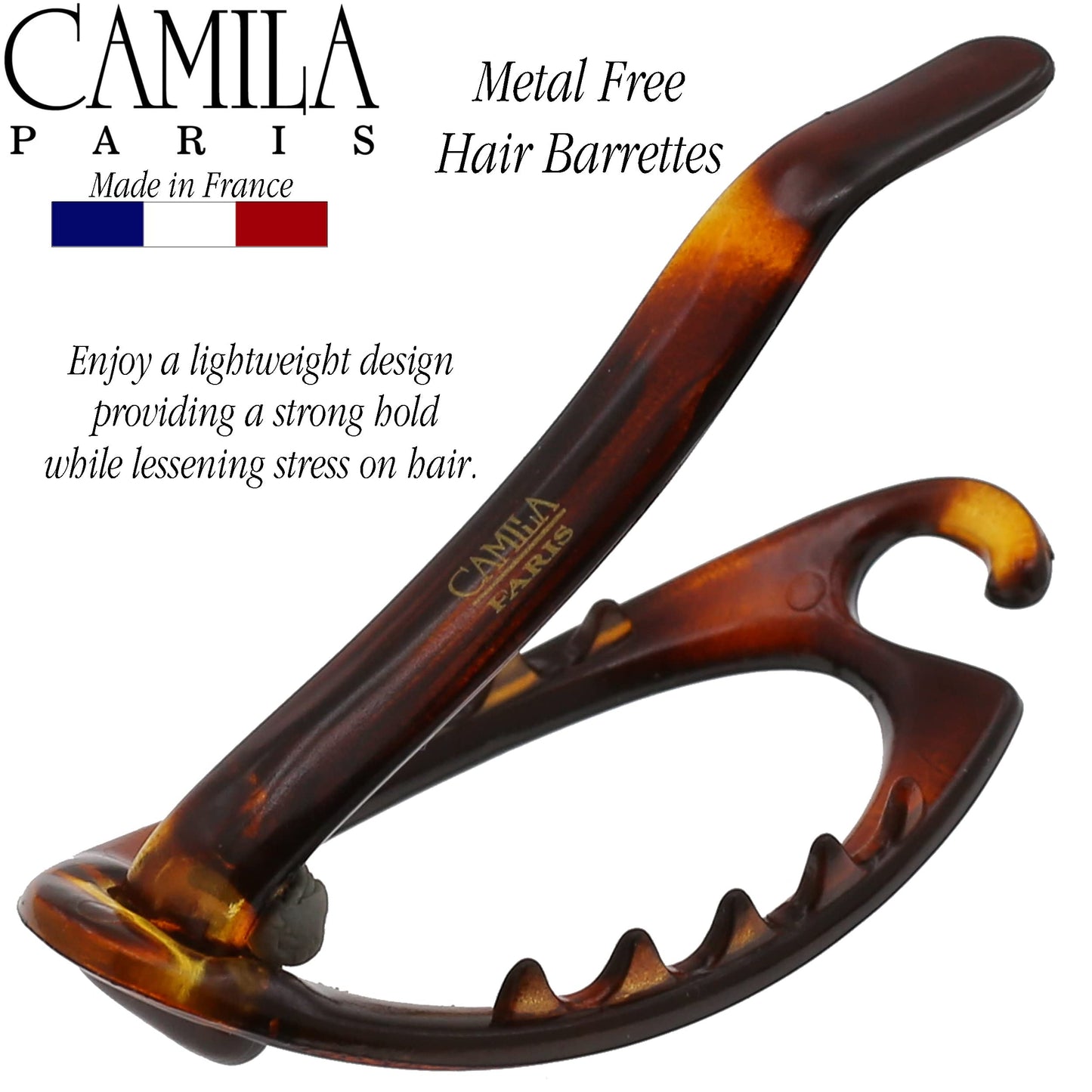 Camila Paris CP2316 French Hair Barrette Clip, Flexible Ponytail Holder No Metal Parts, Strong Hold Grip Hair Clips for Women, No Slip and Durable