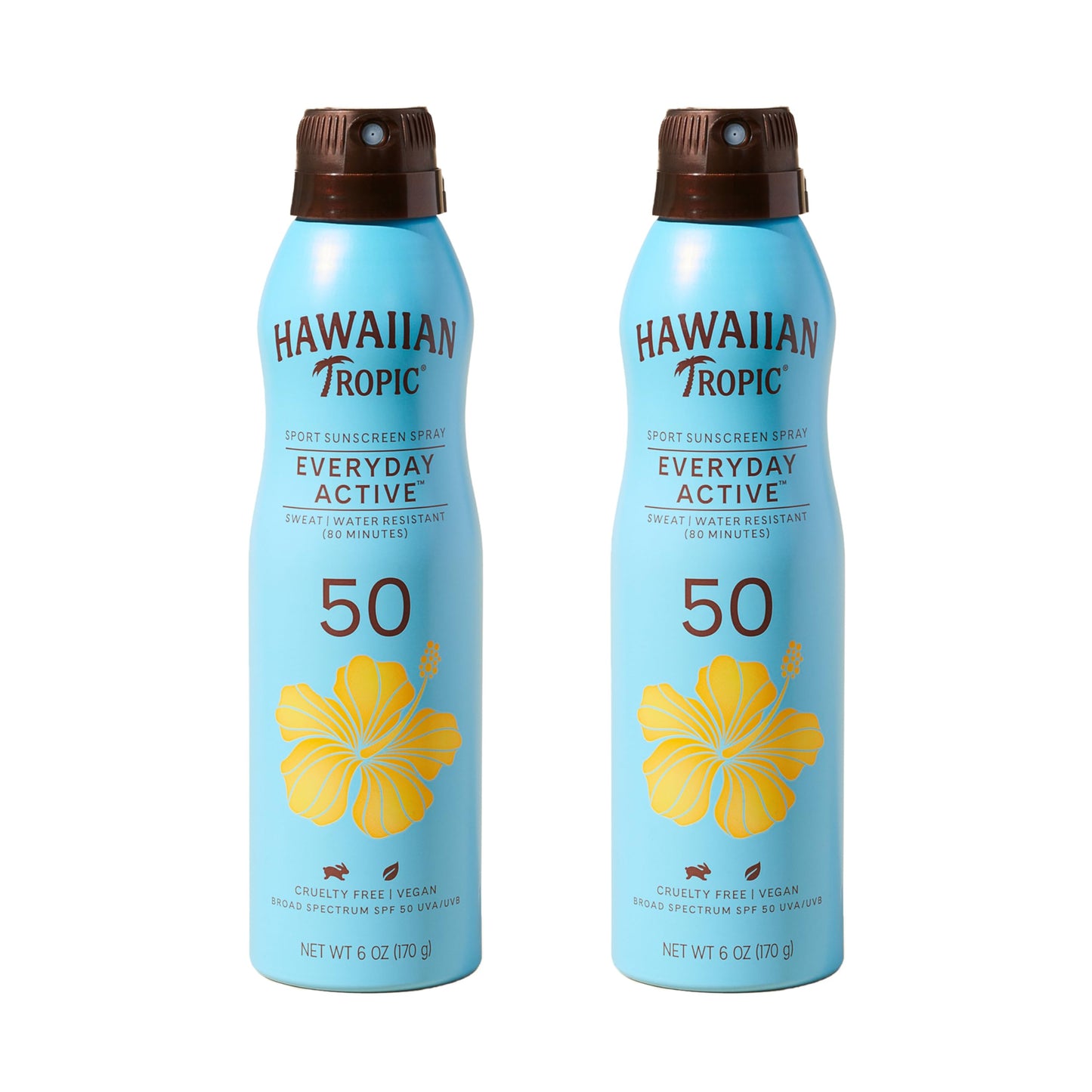 Hawaiian Tropic Everyday Active Spray Sunscreen SPF 50 | Body Sunscreen Spray SPF 50, Sunblock, Oxybenzone Free, 6oz each Twin Pack