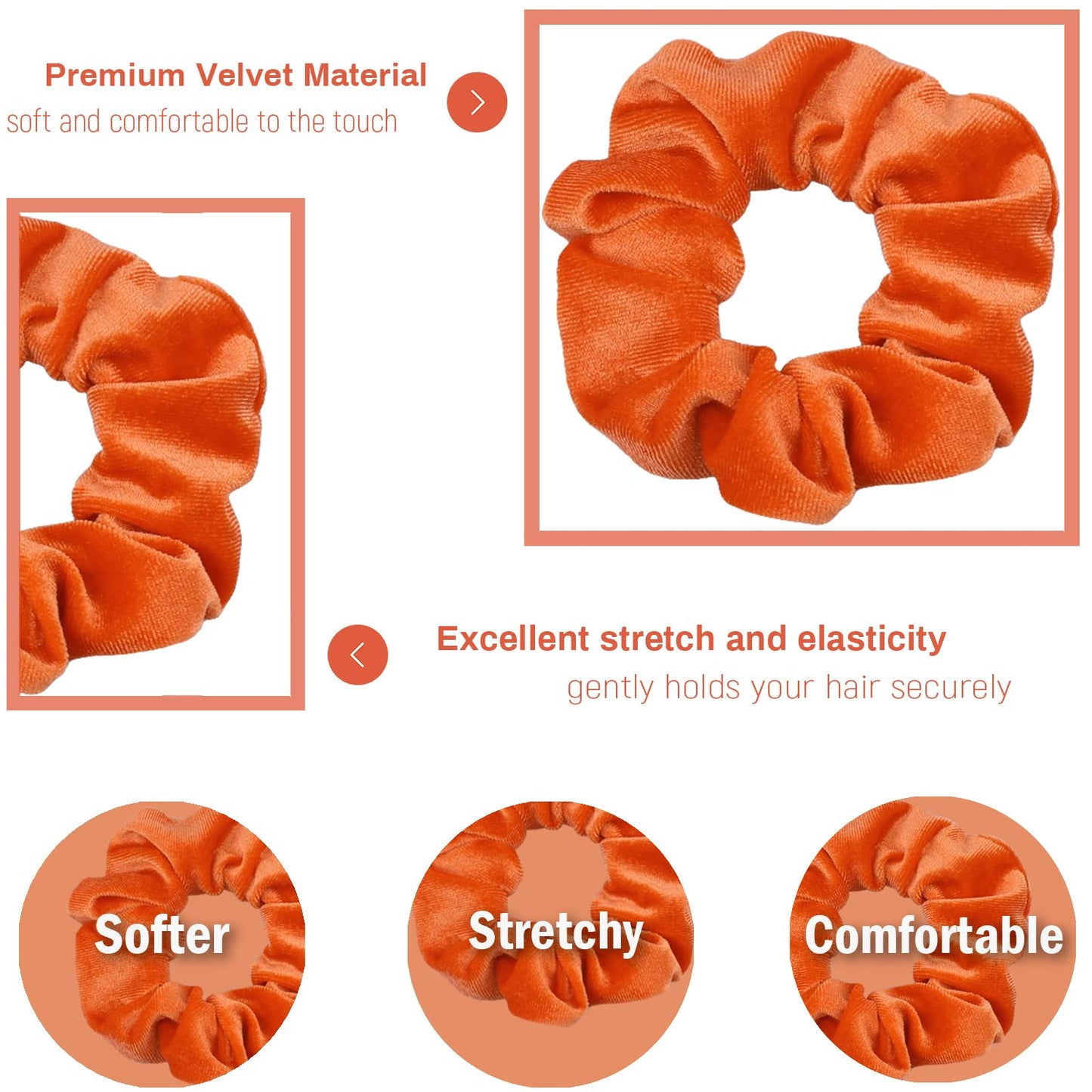 IVARYSS Orange Scrunchies, Premium Velvet Soft Fall Hair Scrunchy, Halloween Thick Elastic Bands, Hair Accessories for Women and Girls, 12 Pack