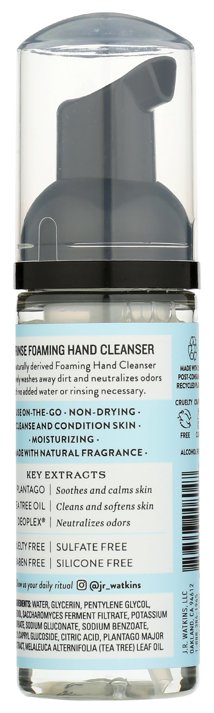 J.R. Watkins No-Rinse Foaming Hand Cleanser - Hand Soap in Pump Dispenser - Bathroom & Kitchen Foam Cleaner - All Natural, Alcohol Free, Unscented