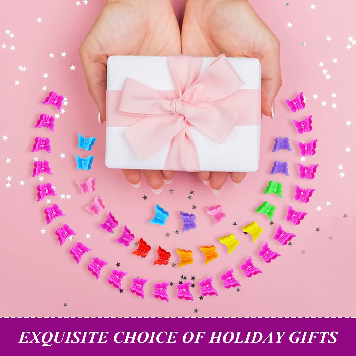 Mandalahuang Hair Clip, 100 Pcs Butterfly Hair Clips, Pastel, Rainbow, Mini Hair Clip for Girls