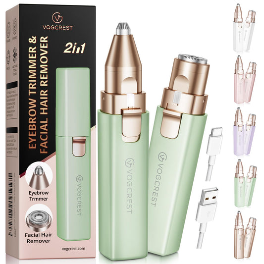 VOGCREST Hair Trimmer, 2 in 1 Facial Hair Remover & Eyebrow Trimmer for Women - Rechargeable, Portable, LED Light