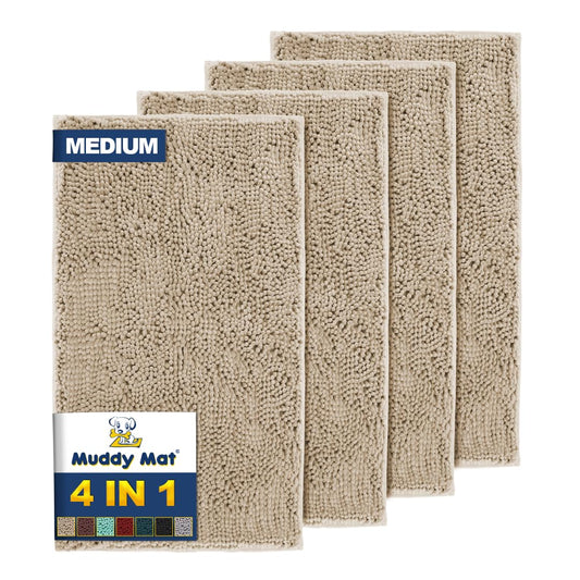 Muddy Mat® 4-Piece Beige Medium 30"X19" AS-SEEN-ON-TV Highly Absorbent Microfiber Door Mat, Bath Mat and Pet Rug, Non slip Thick Washable, Soft…