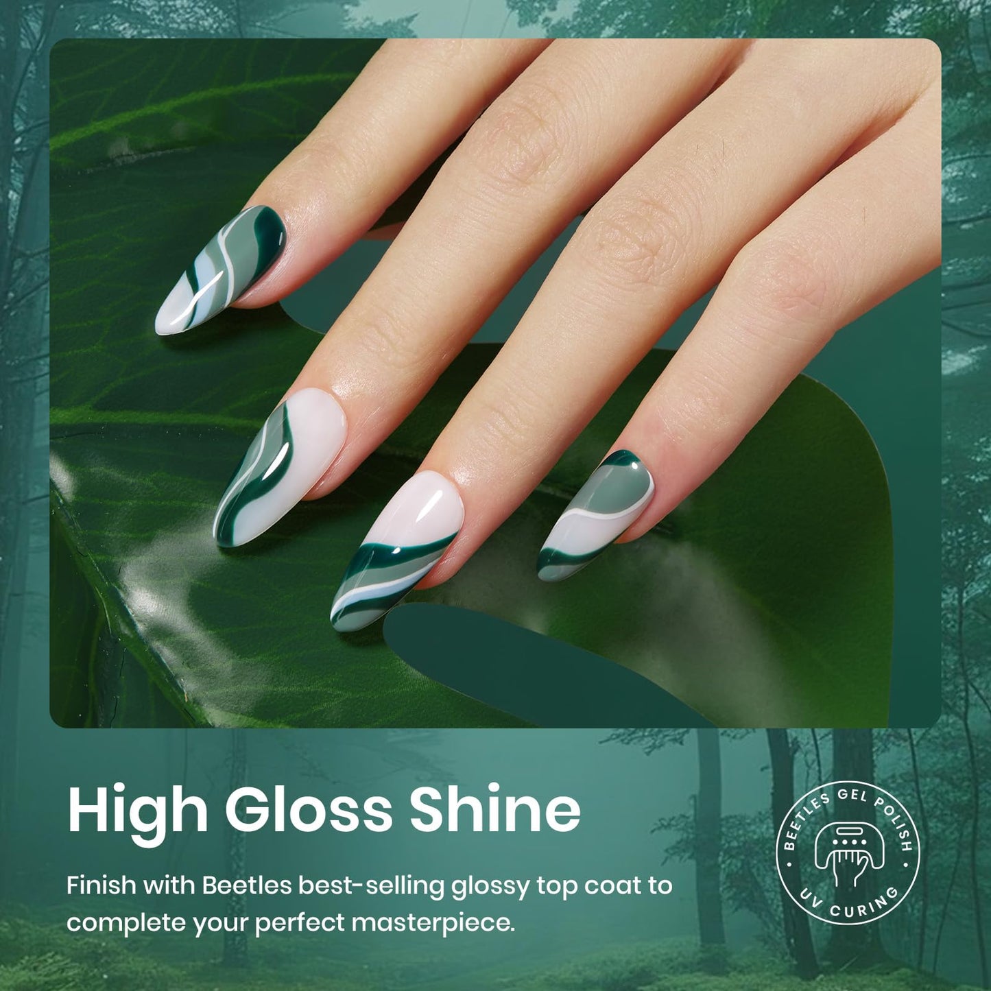 Beetles Green Gel Nail Polish Set, 6 Colors Dark Green Gray Blue Baby Blue Color Gel Nail Polish Misty Soak Off DIY Home Uv Nails Gifts for Women