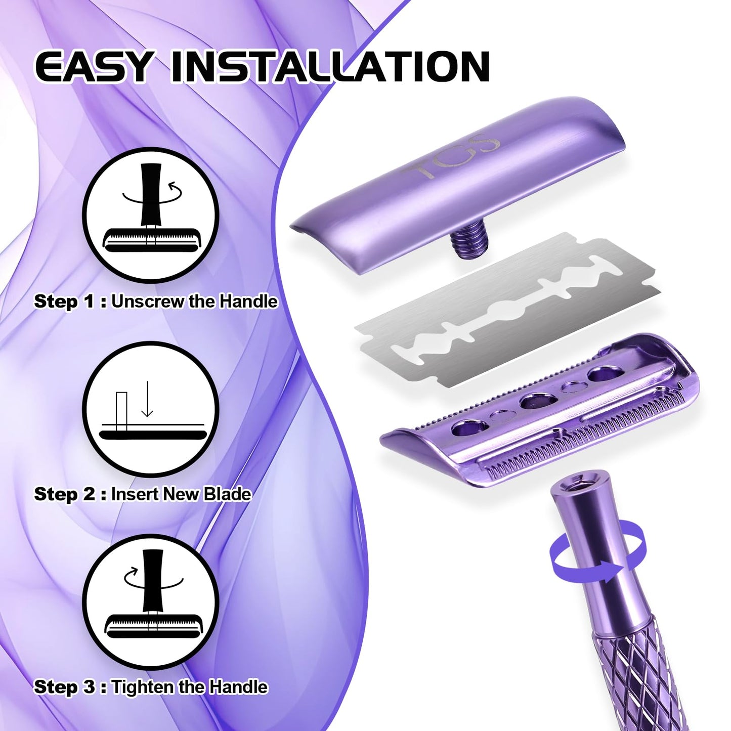 The Grooming Society Double Edge Safety Razor for Women Purple with 10 Blades and Silicone Cover - Durable Metal Eco-Friendly Single Blade Razor Beauty and Personal Care THE GROOMING SOCIETY