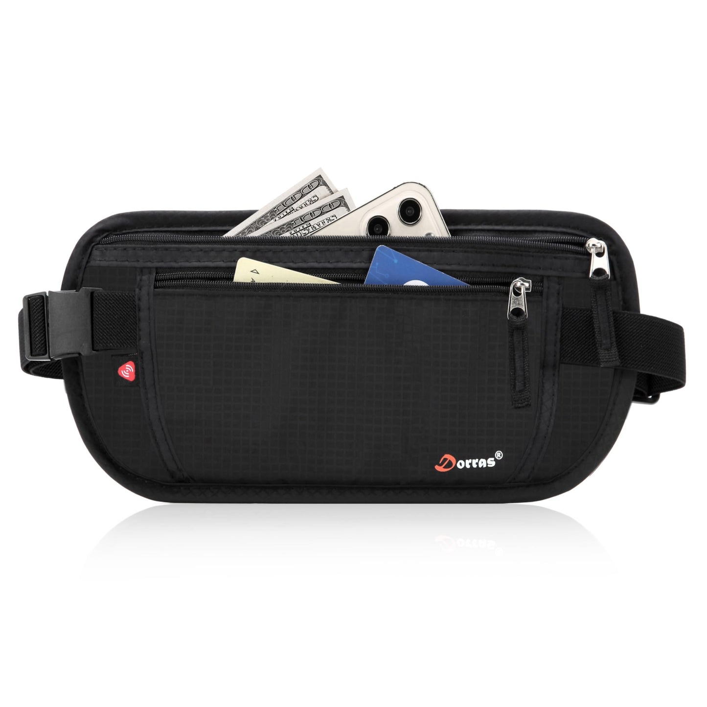 Money Belt - Passport Holder Security Hidden Slim Travel Wallet Fanny Pack with RFID Blocking - Black