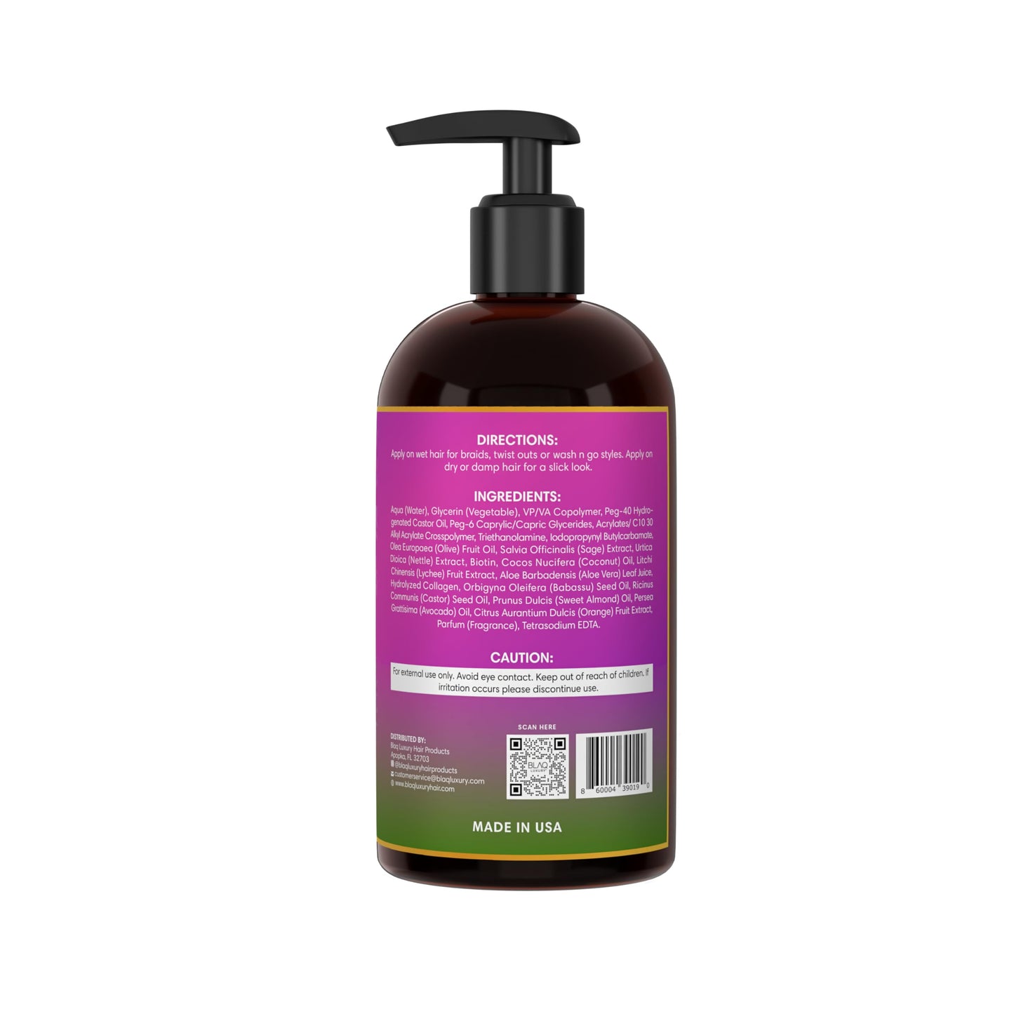Blaq Luxury Sage & Lychee Strong Hold Styler Gel - Non-Alcoholic and Non-Flaky Formula for All-Day Hold - Biotin Infused - Promotes Hair Repair