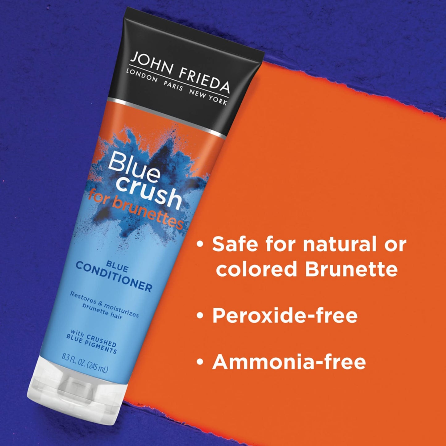 John Frieda Blue Crush Shampoo and Conditioner Set for Brunettes, Nourishes Color-Treated and Natural Hair, Blue Pigments for Vibrant, Cool-Toned