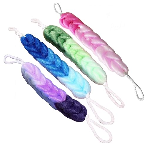 AARainbow 4 Packs Long Stretch Back Sponge with Rope Handles Back Scrubber Body Sponges for Bathing, Bath Shower Mesh Sponge Body Deep Cleaning