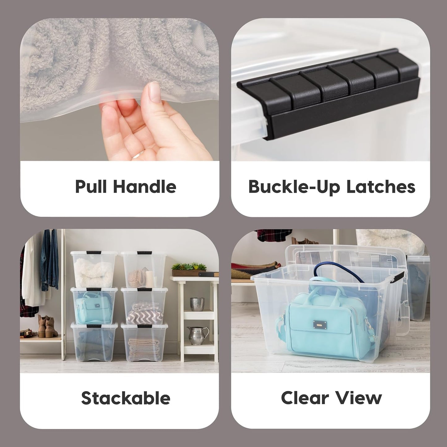 IRIS USA 54 Qt Stackable Plastic Storage Bins with Lids, 6 Pack - BPA-Free, Made in USA - See-Through Organizing Solution, Latches, Durable Nestable…