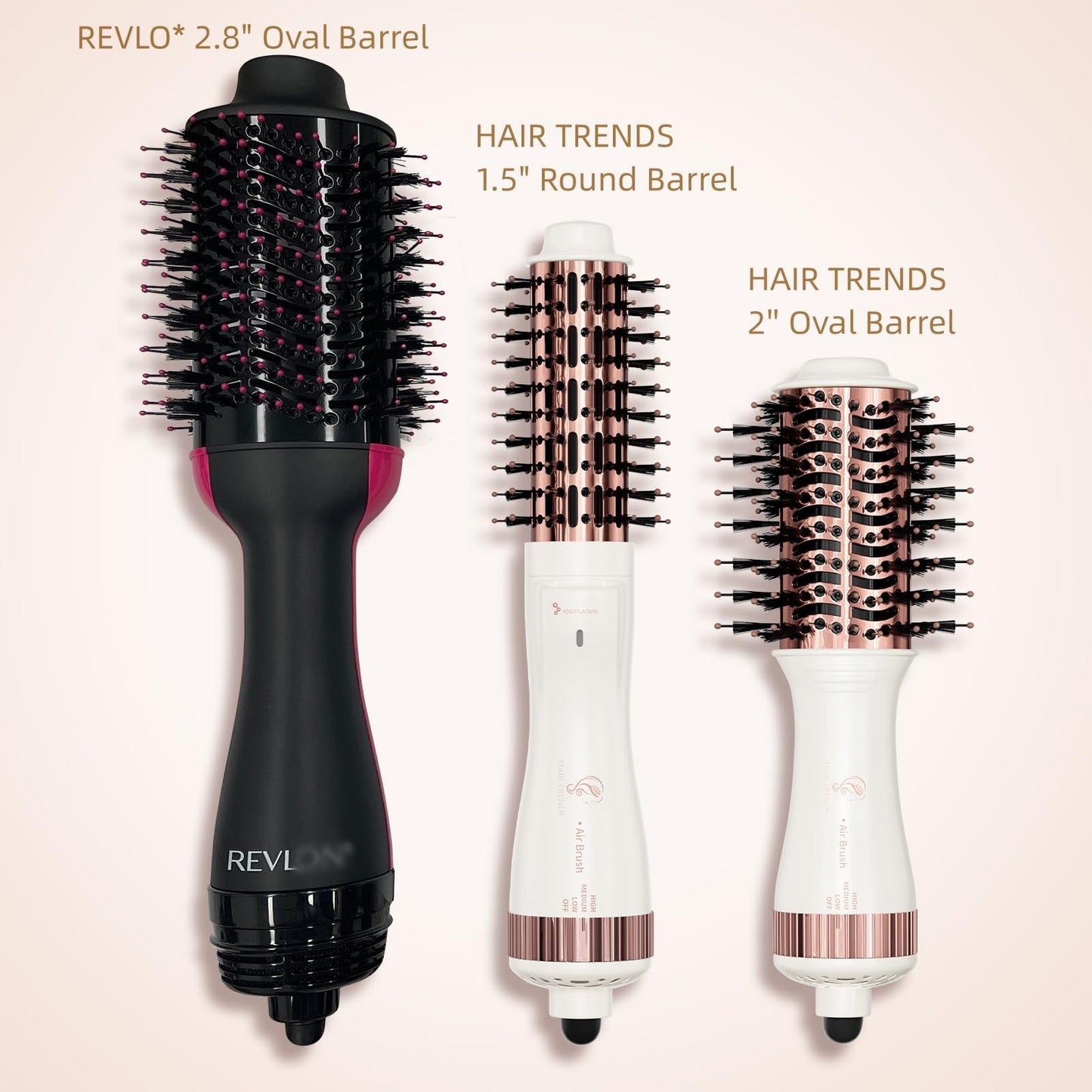 Hair Trends Travel Hair Dryer Brush, Nano Titanium 2 Inch One Step Hair Dryer & Styler Volumizer, Mini Oval Hot Air Brush, White and Rose Gold, HB004