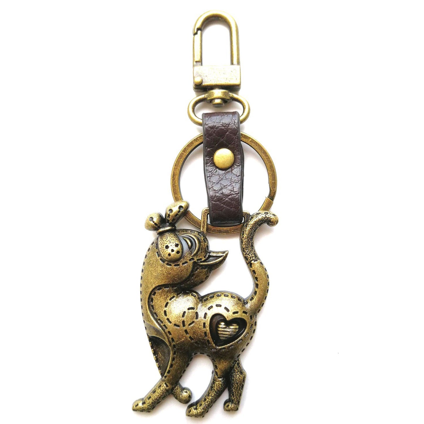 CHALA Handbags Swing PU Leather Cell Phone Purse with Metal Key Chain (Dark Brown Cat)
