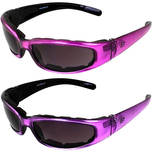 Birdz Eyewear Chill Women's Motorcycle Sunglasses 2 Pairs Padded Pink & Purple Frames Super Dark Lenses