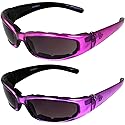 Birdz Eyewear Chill Women's Motorcycle Sunglasses 2 Pairs Padded Pink & Purple Frames Super Dark Lenses