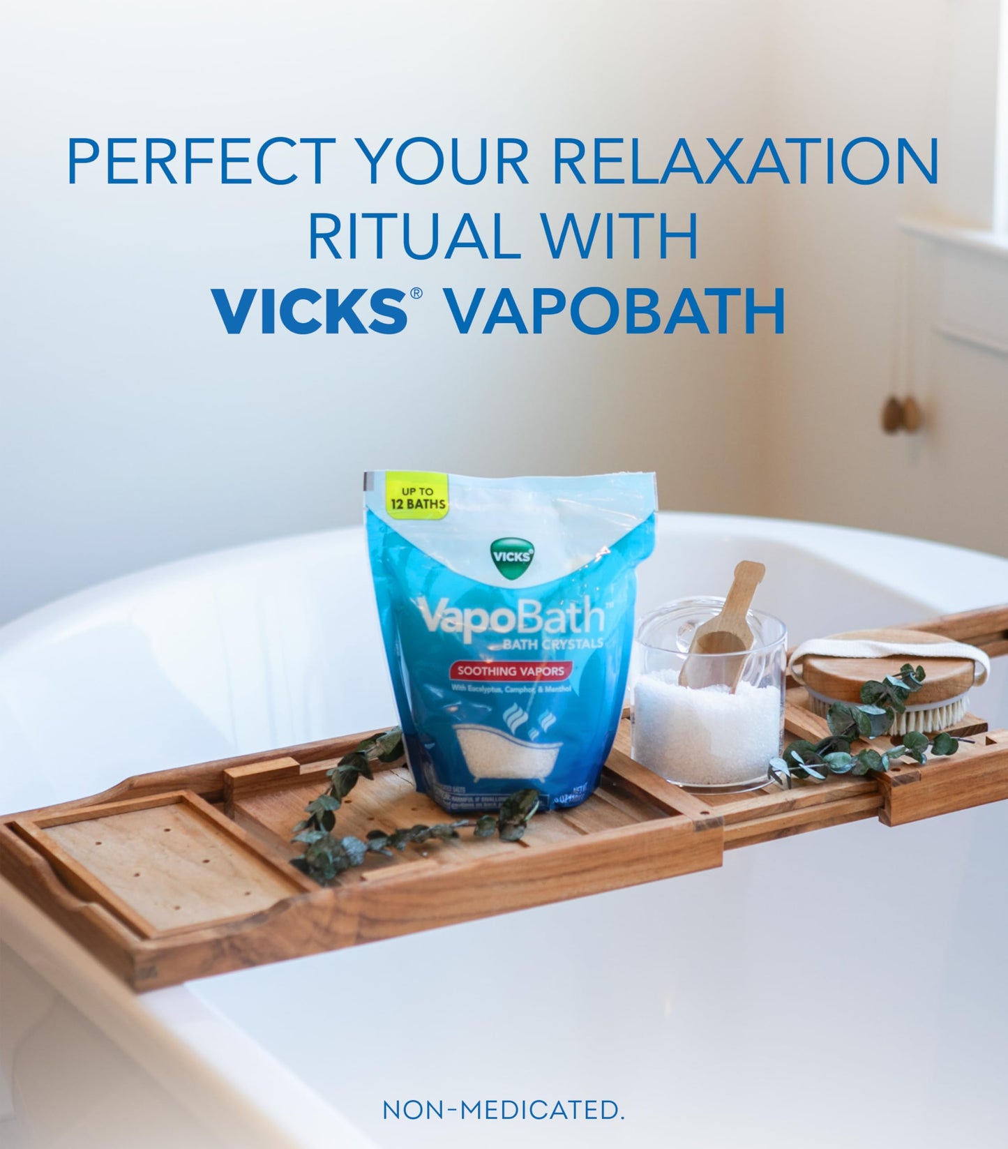 Vicks VapoBath, Bath Salts, Bath Bomb, Non-Medicated Bath Crystals, Comforting Vicks Vapors, Vapor Bath, Aromatherapy with Eucalyptus and Menthol…