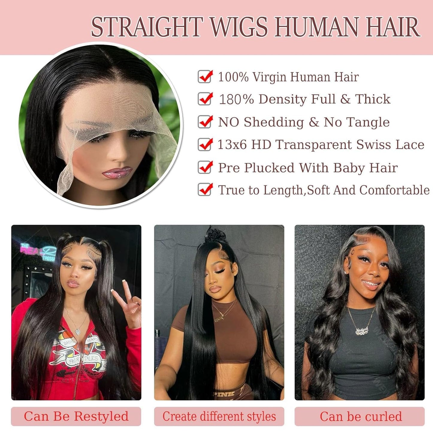 LETMIEO 26 Inch 13x6 Lace Front Wigs Human Hair Straight Wigs Human Hair 13x6 Real 100% Virgin Hair 180 Density HD Transparent Lace Frontal Wigs Beauty and Personal Care LETMIEO