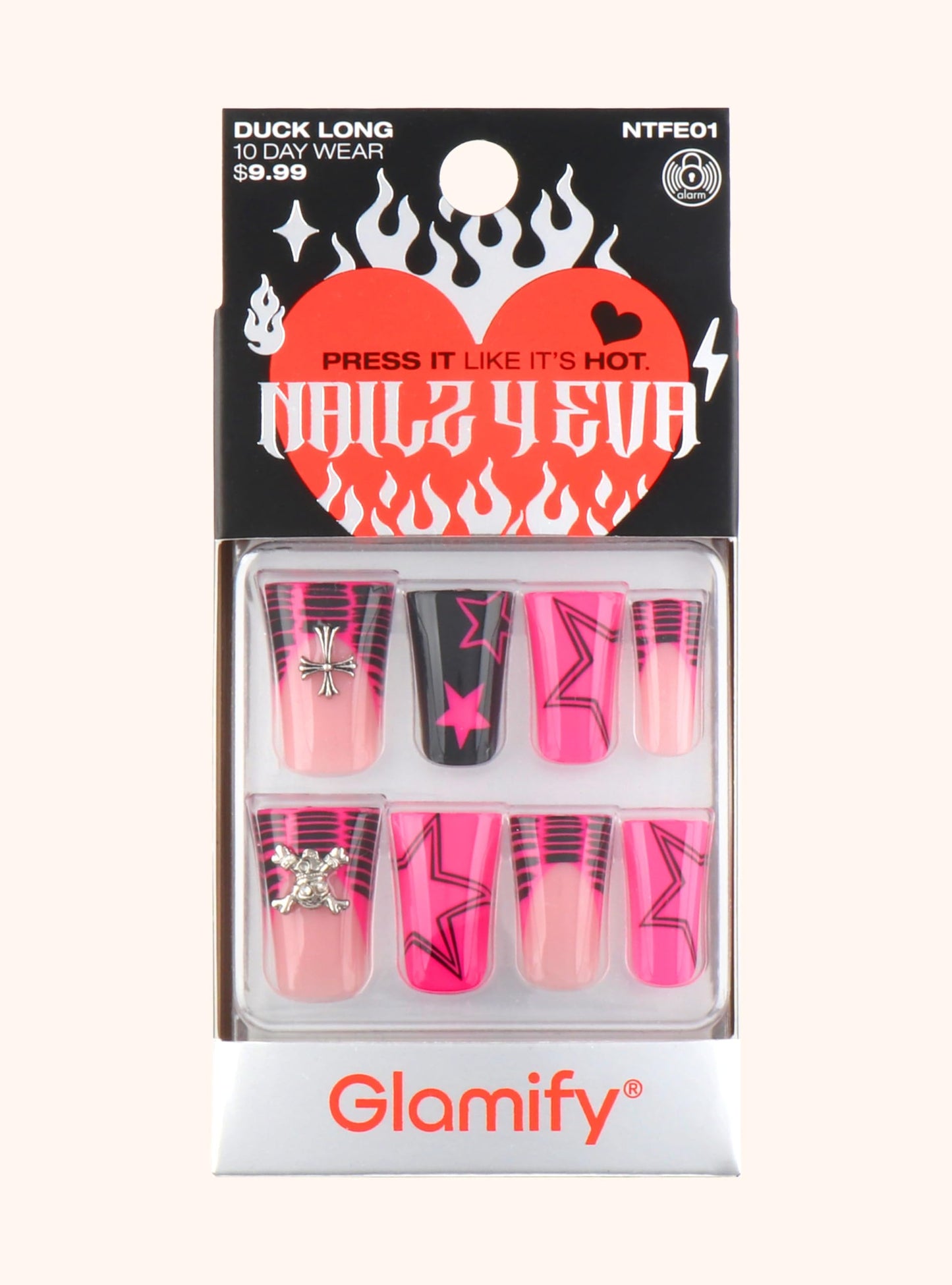 Glamify by Absolute New York Y2K Press On Nails - Retro Duck Shape Fake Nails with Rhinestones, Silver Charms & Bold Pop Colors, Salon Style Acrylic Beauty & Personal Care Absolute New York