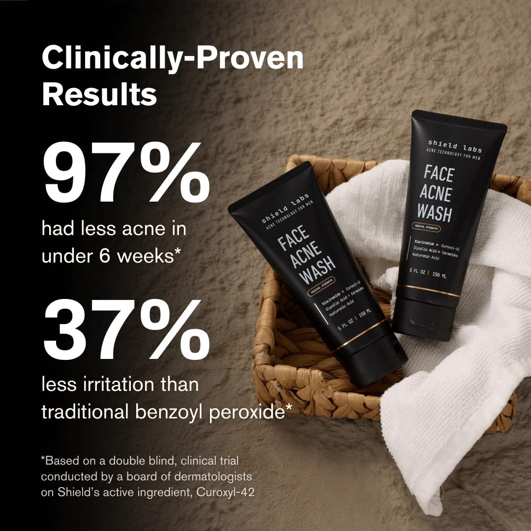 Shield Face Acne System for Men and Boys, Easy 3-Step Clear Skin Kit with 4% Benzoyl Peroxide Face Wash, Adapinoid Spray and Manuka Honey Moisturizer Beauty and Personal Care Shield