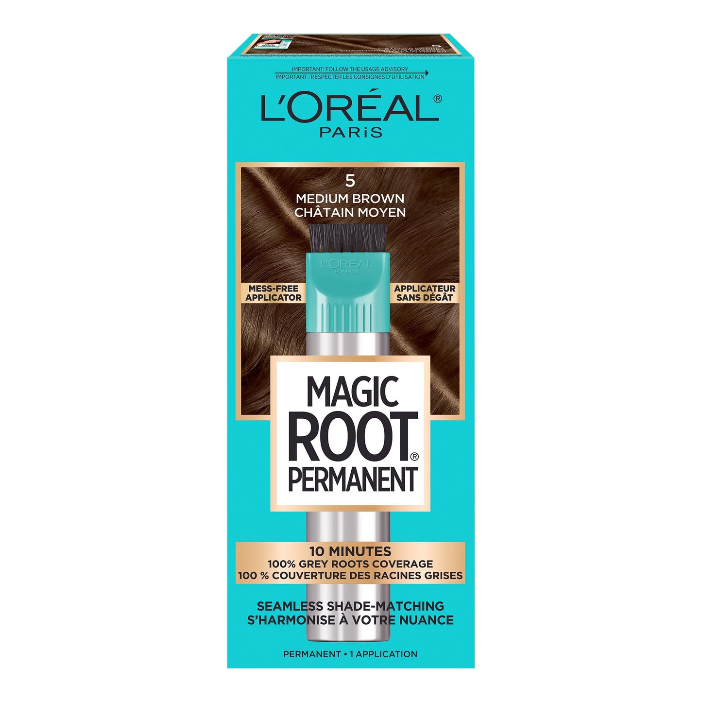 L'Oreal Paris Magic Root Rescue 10 Minute Root Hair Coloring Kit, Permanent Hair Color with Quick Precision Applicator, 100 percent Gray Coverage, 5