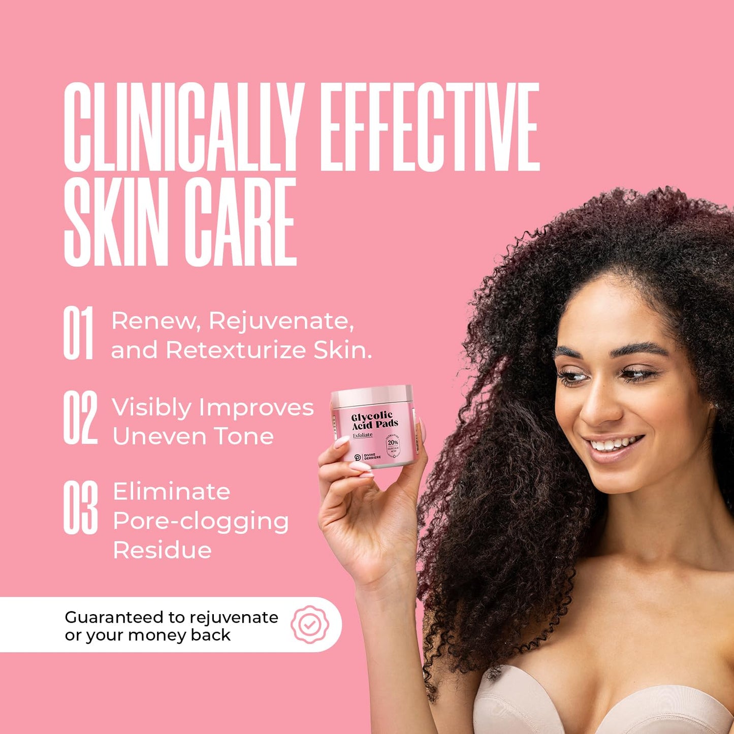 Glycolic Acid Pads with Vitamin C - Toner Pads for Face Cleansing With Tea Tree Oil - Exfoliating Pads with 20% AHA & Vitamins E, B3, B5 - Facial Peel