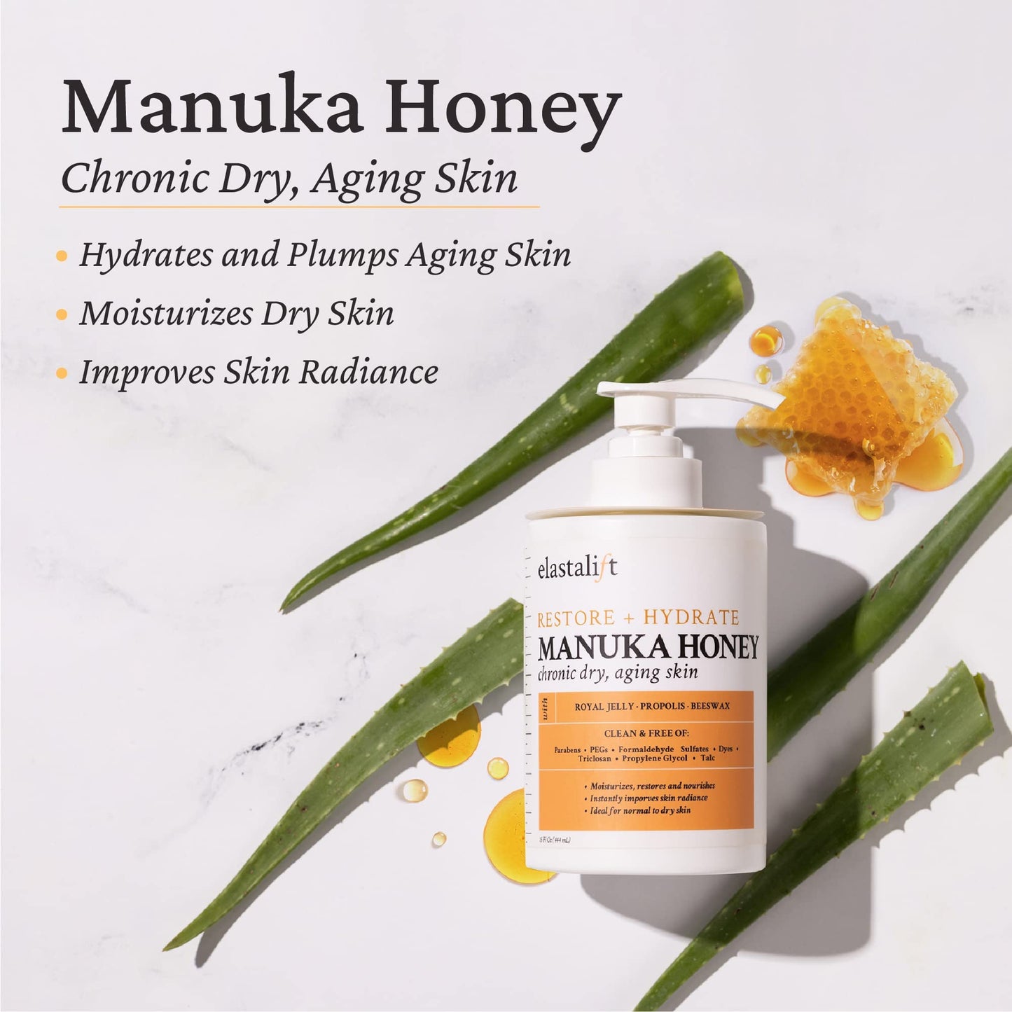 Elastalift Collagen Cream + Manuka Honey Cream Body Lotion & Face Moisturizer Skin Care Bundle For Women & Men | Skin Tightening Collagen Firming