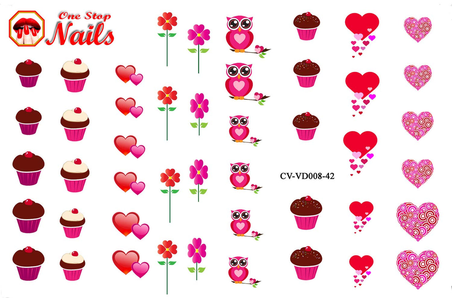 Valentine's Day Hearts and Owl clear vinyl Peel and Stick (NOT Waterslide) nail art decals.CV-VD008-42 Beauty & Personal Care One Stop Nails