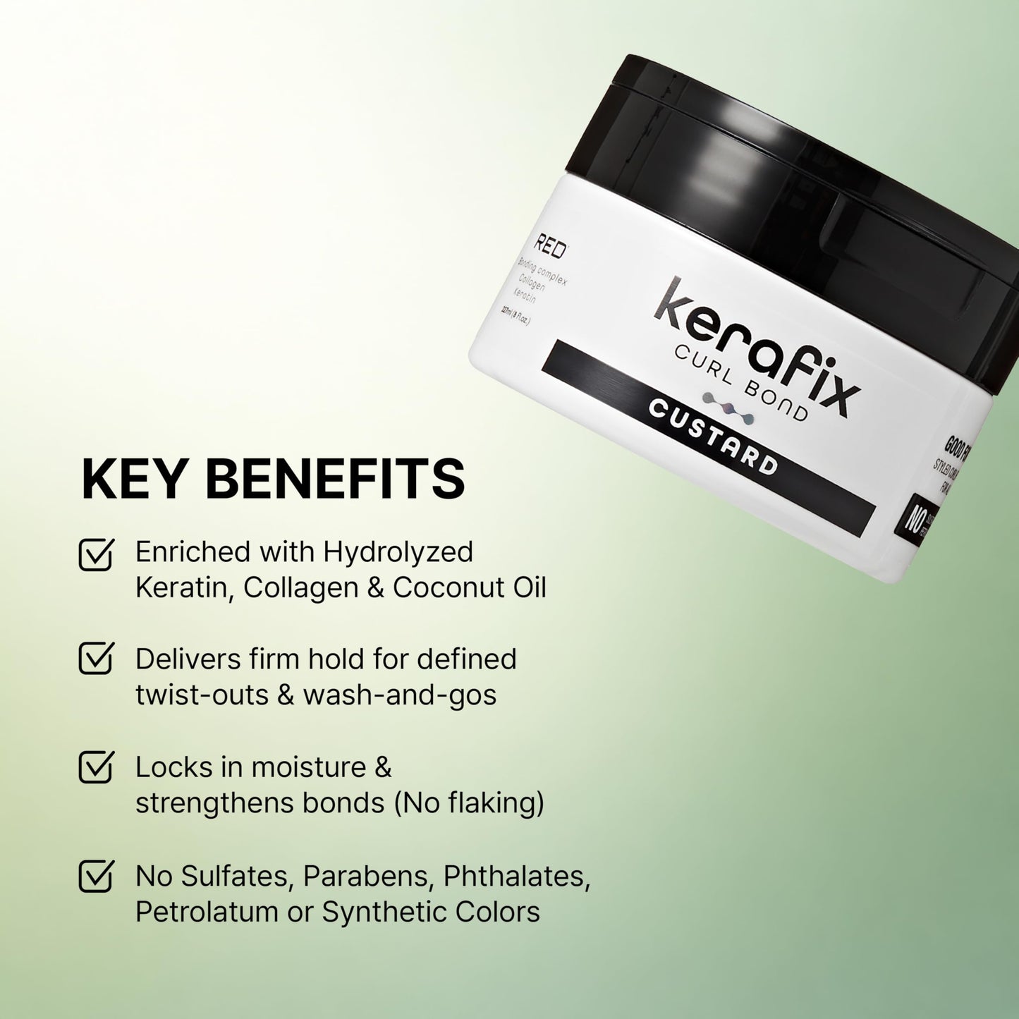 Red by Kiss Kerafix Curl Bond Custard (8 Fl Oz), Curl Defining Cream for Curly Hair & All Textures, Anti-Frizz Bond Repair Enhance Shape, Boost Shine