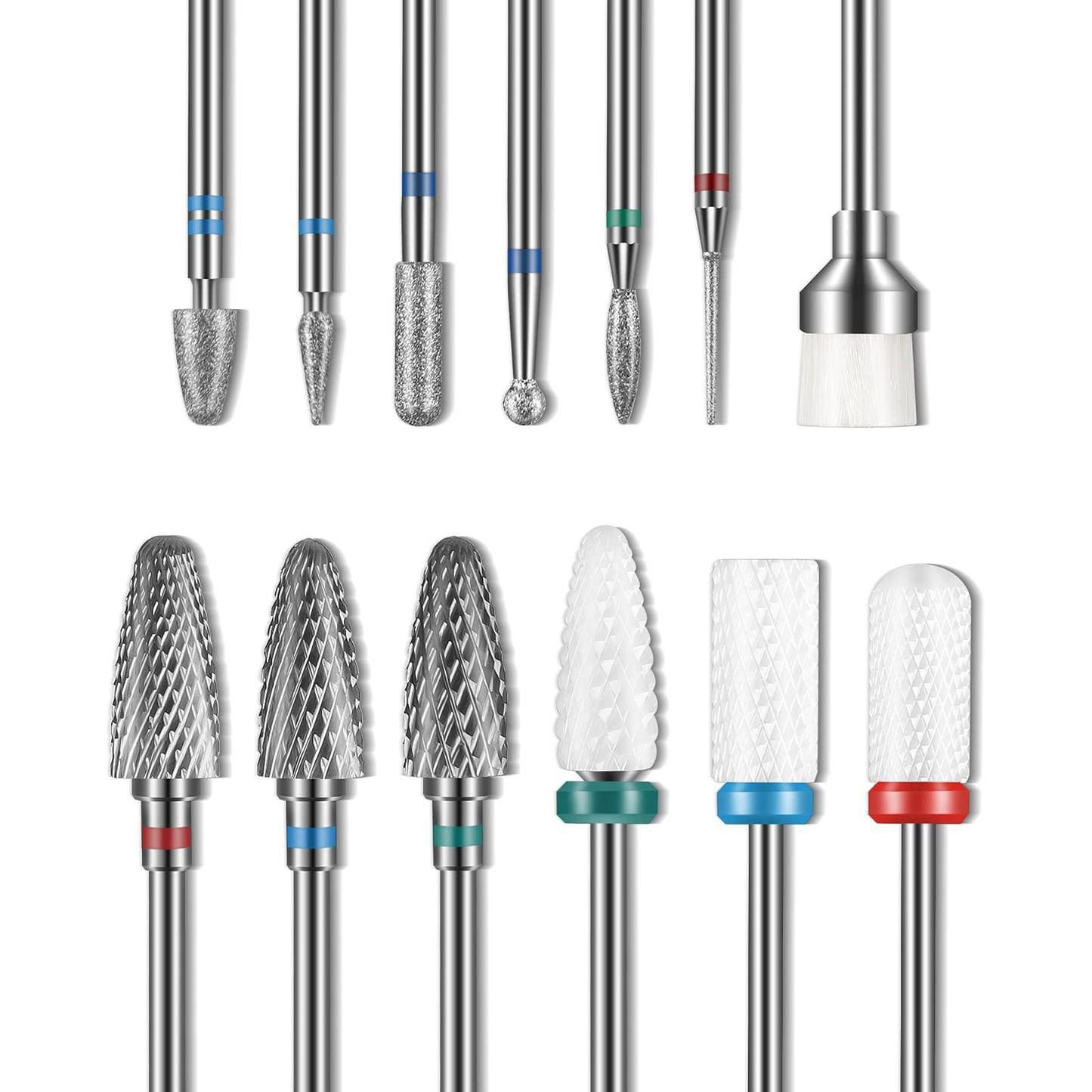 Depvko 13PC Nail Drill Bits Set, Drill Bits for Nails, 3pcs Tungsten Carbide Drill Bits+ 3pcs Ceramic Efile Nail Drill Bits+ 6pcs Cuticle Drill Bits+