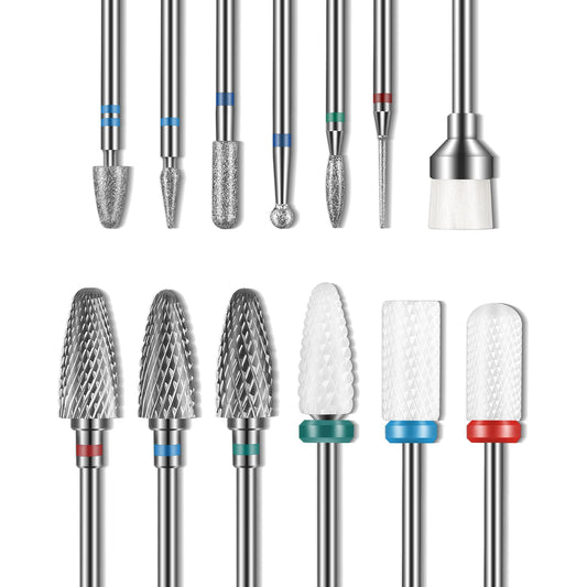 Depvko 13PC Nail Drill Bits Set, Drill Bits for Nails, 3pcs Tungsten Carbide Drill Bits+ 3pcs Ceramic Efile Nail Drill Bits+ 6pcs Cuticle Drill Bits+