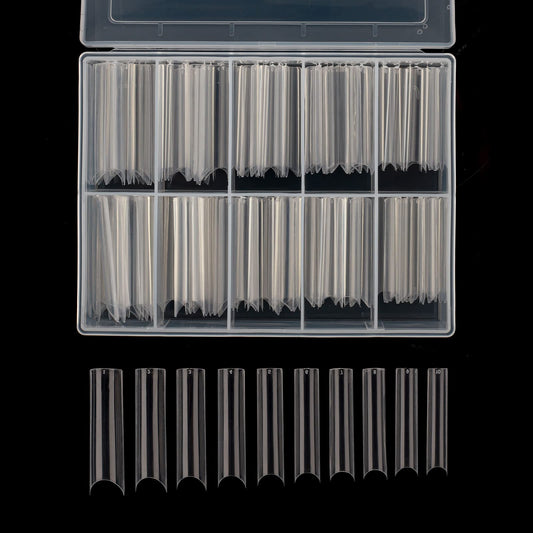 Square C Curve Extra Long Nail Tips, Half Cover Clear Acrylic Fake Nail Tips, Press On Nail False Nails with Case for Nail Salons and DIY Nail Art