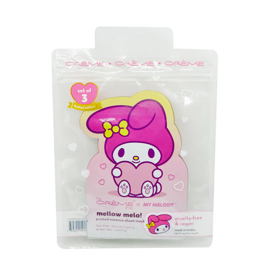 The Crème Shop x My Melody Mellow Melo Printed Essence Sheet Mask, Acne Face Mask, K Beauty Facial Mask, (3pk)