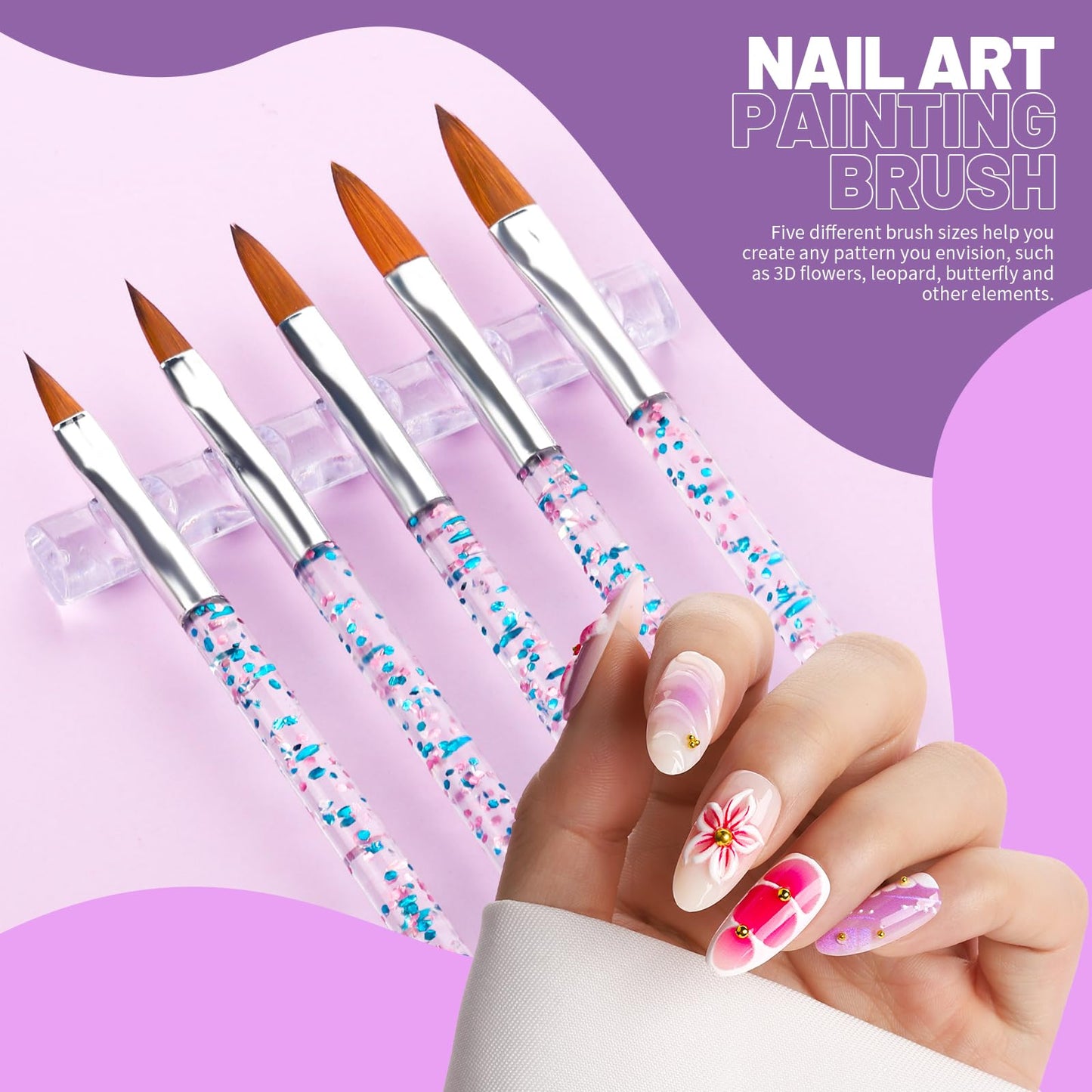 Teenitor Nail Art Tools Set, 23 Pcs Nail Art Brushes, 5 Pcs Nail Dotting Tool, 2 Set of Nail Stand, 100 Pcs Double-Sided Adhesive Tabs, Nail Art Beauty and Personal Care Teenitor