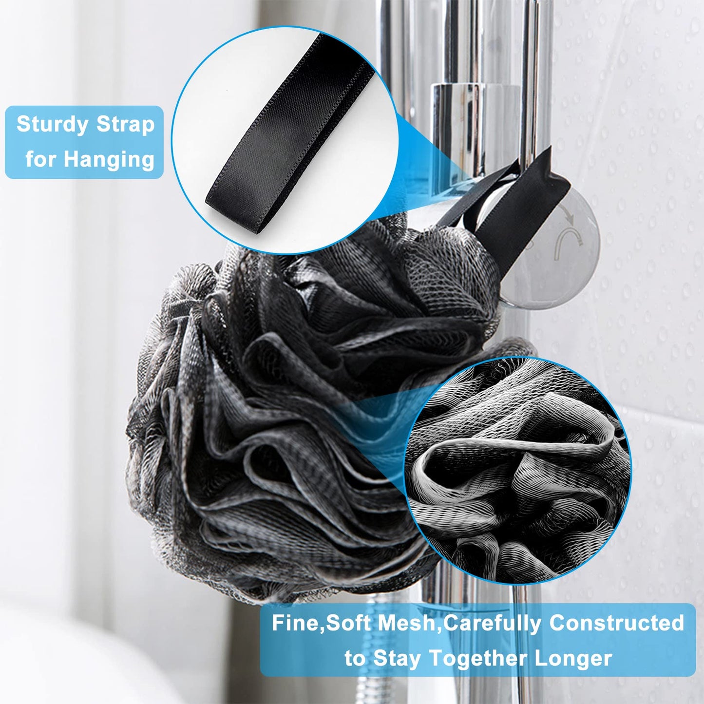 Loofah Handled Back Brush for Shower & Bath Shower Scrubber Bouquet Sponge,1 Pack Long Handled Shower Sponge,2 Pack 75g XL Exfoliate Charcoal Mesh