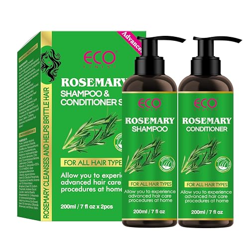 Rosemary Hair Growth Shampoo & Conditioner Set: Infused with Tea Tree Oil Mint Biotin - Cleanses and Helps Strengthen Weak and Brittle Hair - Promotes